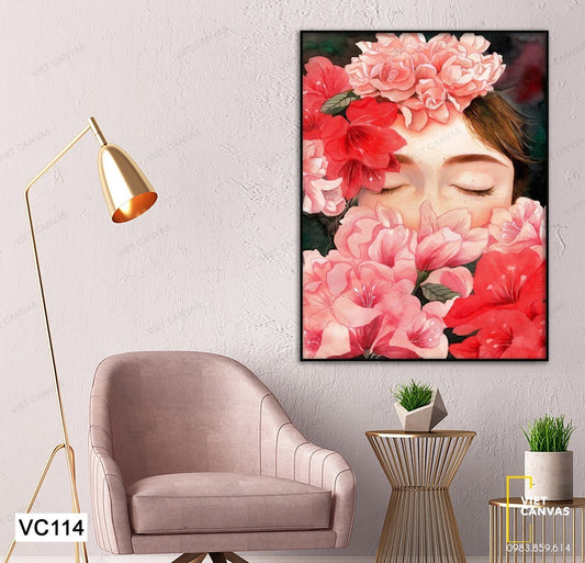 Tranh Nàng Kiều Nữ E Ấp Dưới Hoa - VC114