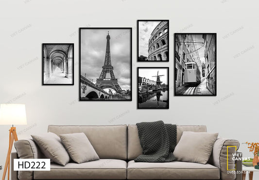 Bộ 5 Tranh Hành Lang, Tháp Eiffel Và Khu Phố Cổ Điển - HD222