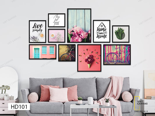 Bộ 10 Tranh Xe Đạp, Hoa Cẩm Chướng, Cửa Sổ Và Lá Xanh- HD101