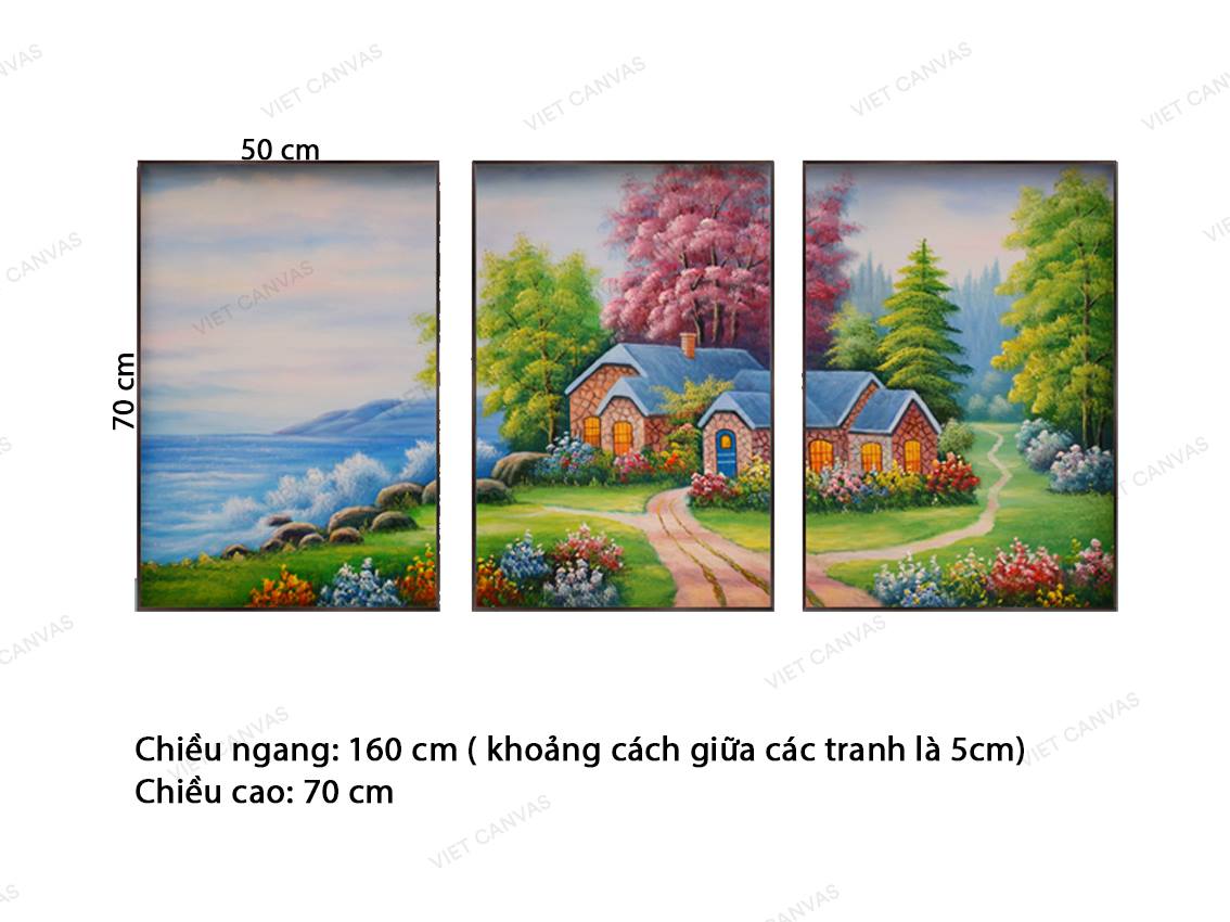 Bộ 3 Tranh Ngôi Nhà Bình Yên Ven Sông - VZ492.1