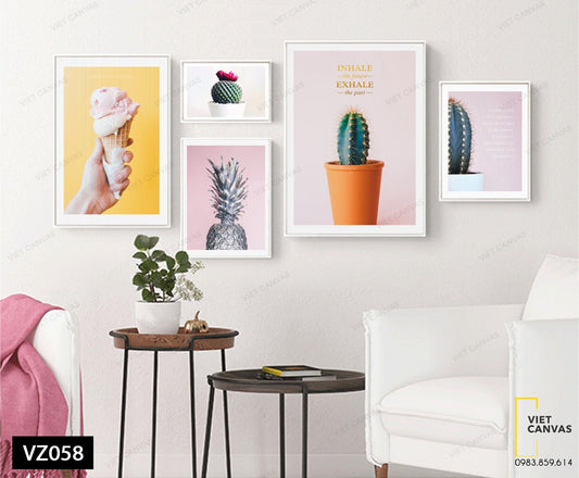 Bộ 5 Tranh Cây Kem, Quả Dứa Và Xương Rồng - VZ058