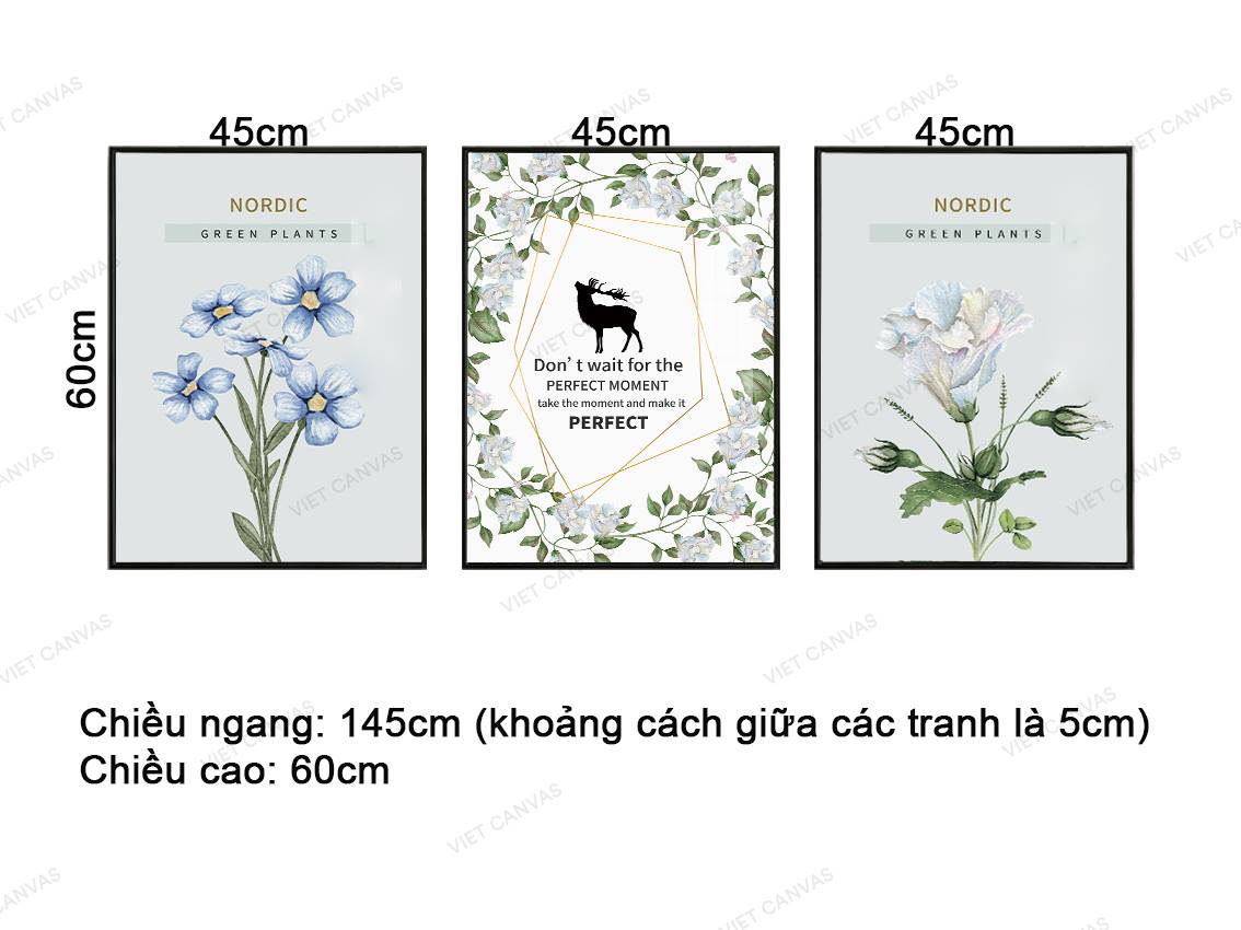 Bộ 3 Tranh Hươu Và Hoa Lá - VZ802