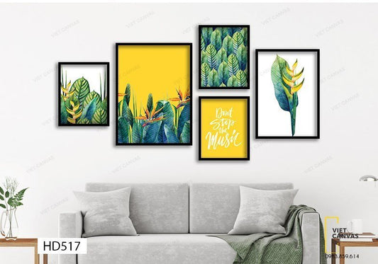 Bộ 5 Tranh Những Cánh Lá Và Quotes Don't Stop The Music - HD517