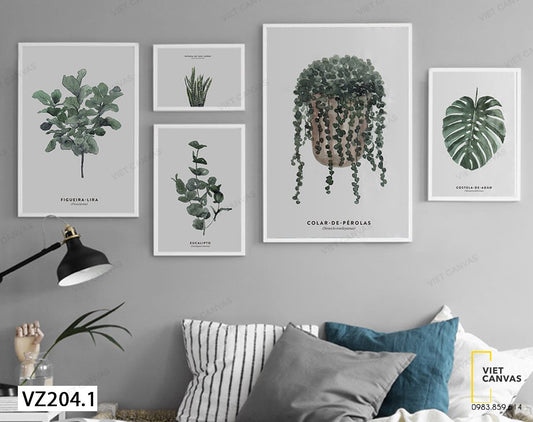 Bộ 5 Tranh Màu Xanh Của Lá Cây - VZ204.1
