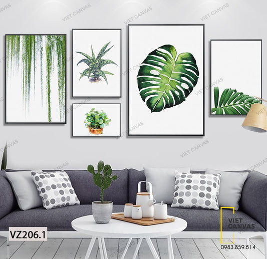 Bộ 5 Tranh Chậu Cây Lá Xanh - VZ206.1