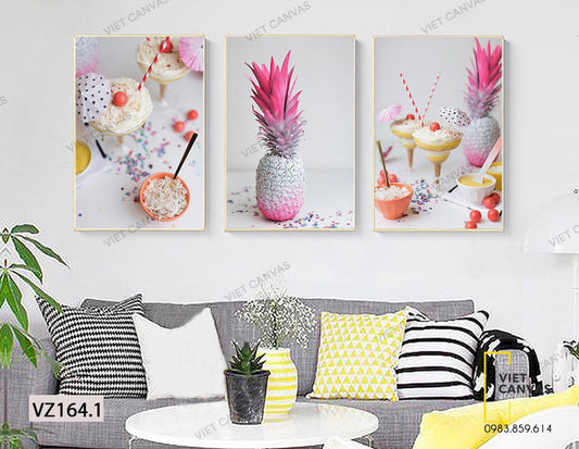 Bộ 3 Tranh Trái Dứa Và Kem Dâu - VZ164.1