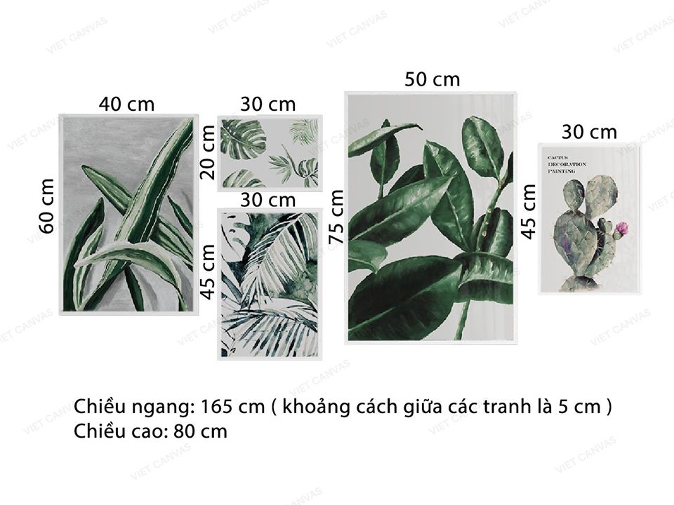 Bộ 5 Tranh Màu Xanh Tươi Mát Của Lá Cây - VZ976.1