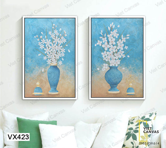 Bộ 2 Tranh Bình Hoa Xanh Tao Nhã - VX423