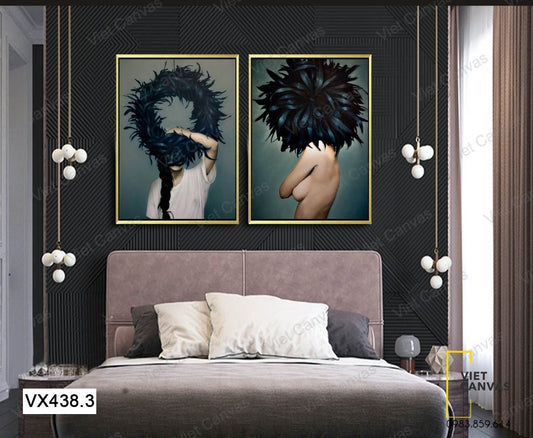 Bộ 2 Tranh Cô Gái Cùng Lông Vũ Đen - VX438.3