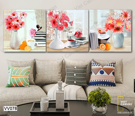 Bộ 3 Tranh Bình Hoa Đồng Tiền - VV078