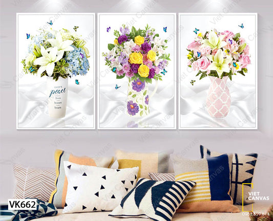 Bộ 3 Tranh Bình Hoa Trang Trí - VK662