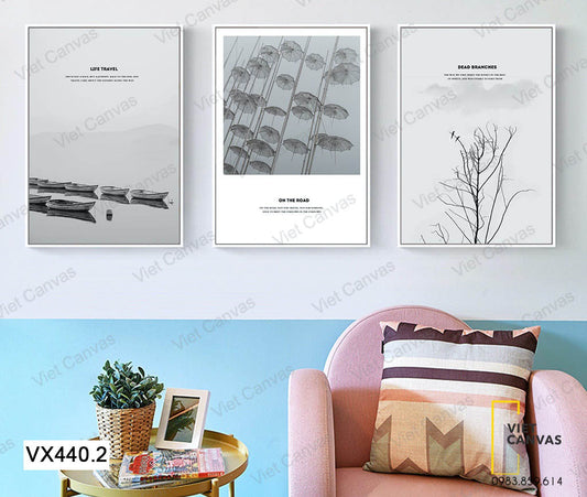 Bộ 3 Tranh Cây Khô Và Hồ Nước - VX440.2