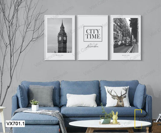 Bộ 3 Tranh Đồng Hồ Pig Ben Và Thành Phố - VX701.1