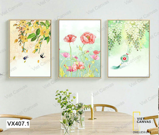 Bộ 3 Tranh Những Đóa Hoa Nở Rộ - VX407.1