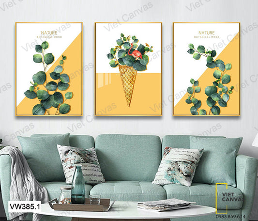 Bộ 3 Tranh Cây Kem Và Lá Cây - VW385.1