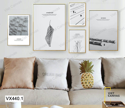 Bộ 5 Tranh Cành Khô, Lá Cây Và Hồ Nước - VX440.1
