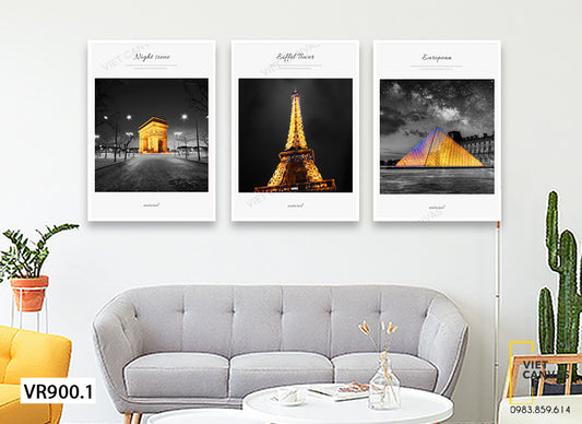 Bộ 3 Tranh Khải Hoàn Môn, Tháp Eiffel Và Kim Tự Tháp - VR900.1