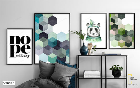 Bộ 4 Tranh Chú Gấu Và Hình Lục Giác - VT005.1