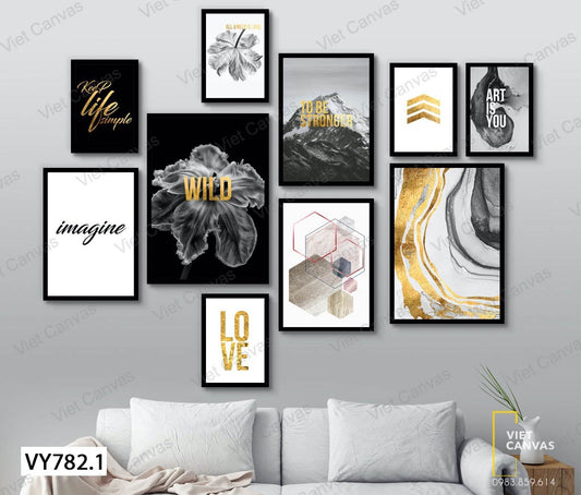 Bộ 10 Tranh Hoa, Núi, Trừu Tượng Và Quotes - VY782.1