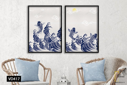 Bộ 2 Tranh Cá Chép Nghịch Sóng - VD417