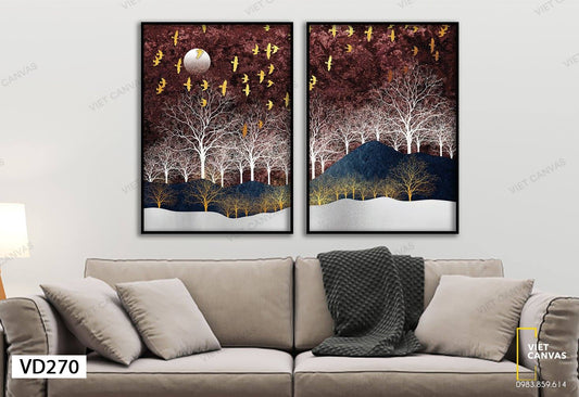 Bộ 2 Tranh Cánh Chim Vàng Trên Rừng Đỏ - VD270