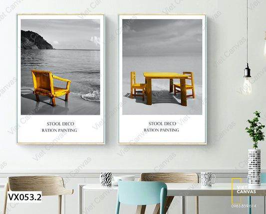 Bộ 2 Tranh Bàn Ghế Bên Biển - VX053.2