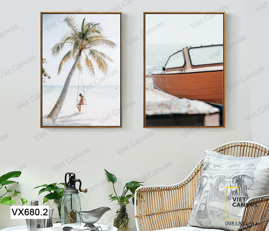 Bộ 2 Tranh Cano Và Cây Dừa - VX680.2