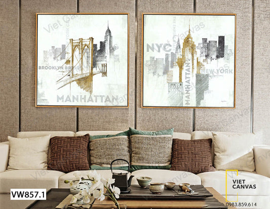 Bộ 2 Tranh Cây Cầu Và Những Nóc Nhà - VW857.1