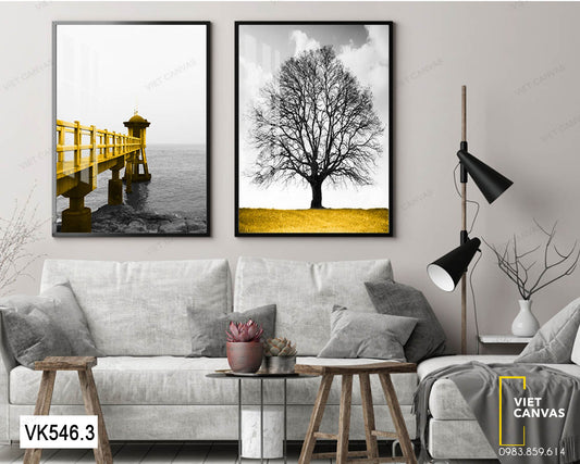 Bộ 2 Tranh Cây Và Cầu Bắc Ra Sông - VK546.3