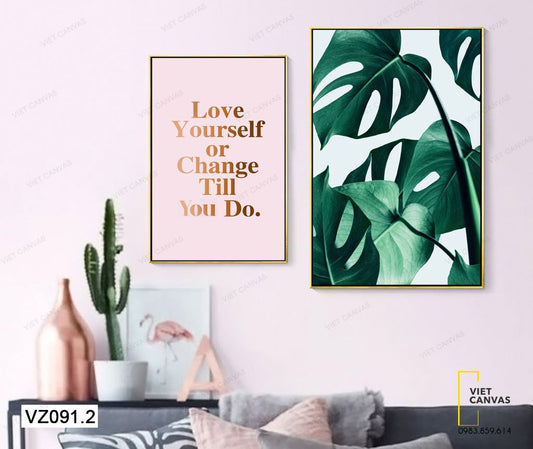 Bộ 2 Tranh Lá Xanh Và Quotes - VZ091.2