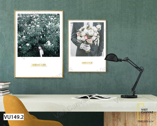 Bộ 2 Tranh Chú Rể, Cô Gái Và Hoa Lá - VU149.2