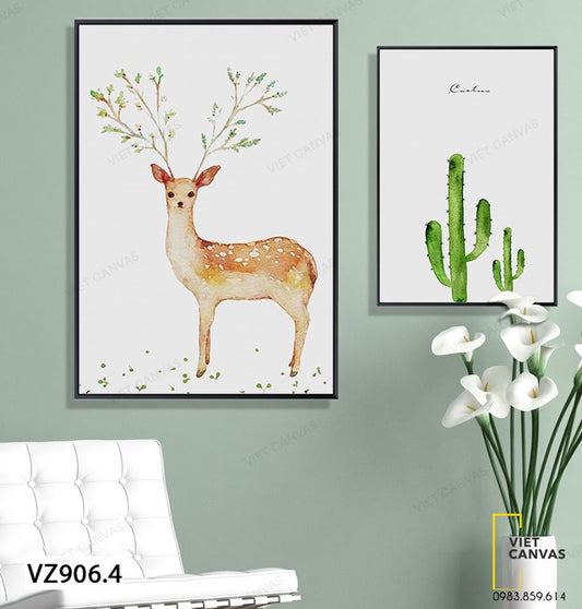 Bộ 2 Tranh Chú Nai Vàng Ngơ Ngác Và Nhánh Xương Rồng - VZ906.4