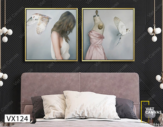 Bộ 2 Tranh Cô Gái Và Đôi Chim - VX124