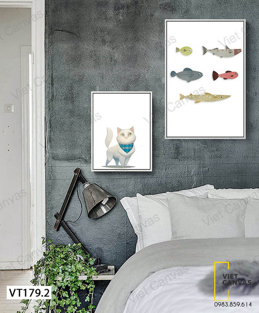 Bộ 2 Tranh Chú Mèo Và Những Con Cá - VT179.2