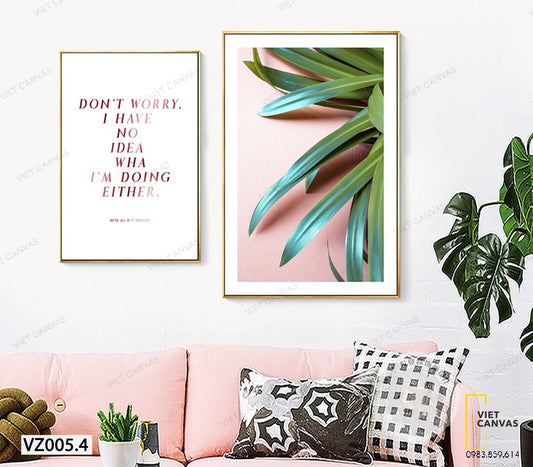 Bộ 2 Tranh Lá Xanh Và Quotes - VZ005.4