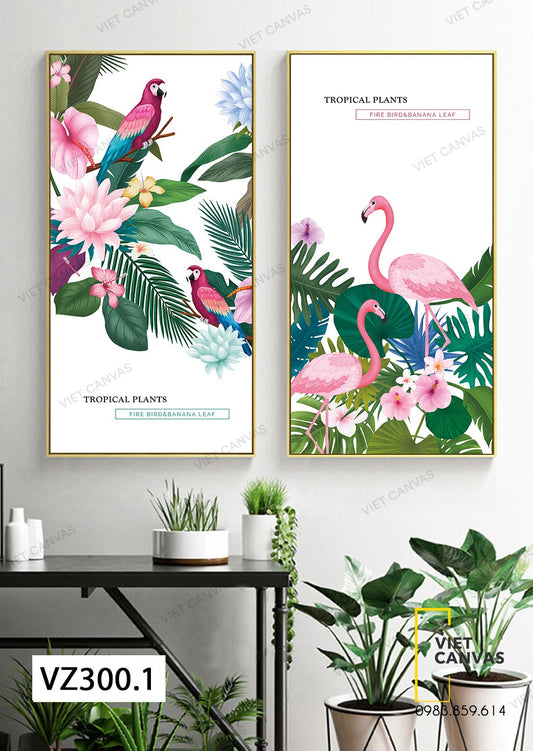 Bộ 2 Tranh Hoa Lá Và Chim, Hồng Hạc - VZ300.1