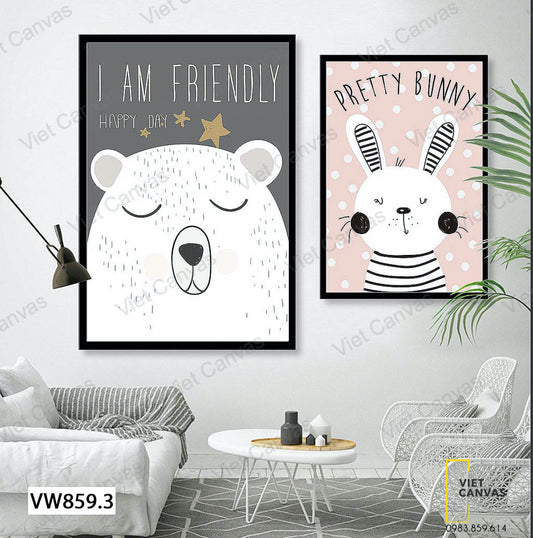 Bộ 2 Tranh Gấu Trắng Và Thỏ Con - VW859.3