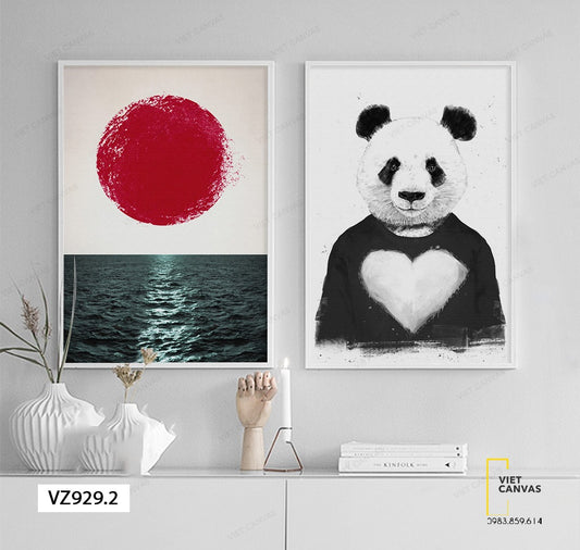 Bộ 2 Tranh Gấu Trúc Và Ánh Trăng Đỏ - VZ929.2