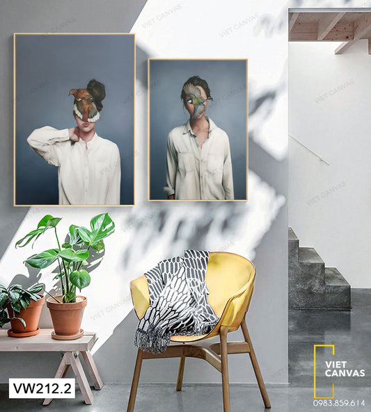 Bộ 2 Tranh Hai Cô Gái Và Hai Chú Chim - VW212.2