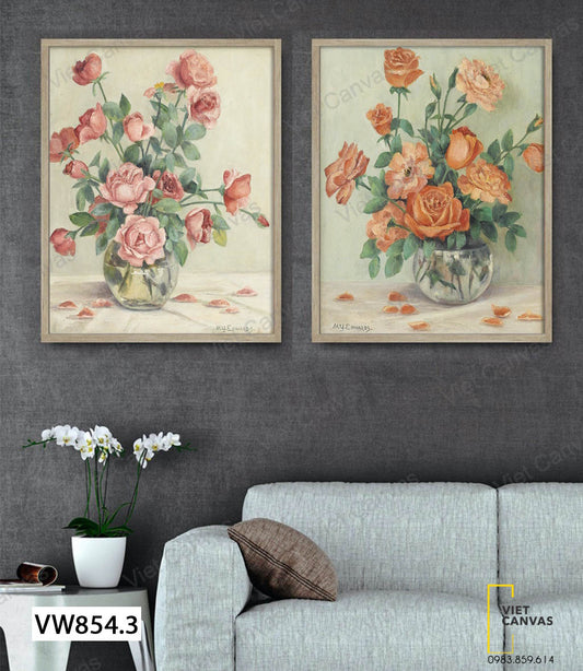 Bộ 2 Tranh Hai Lọ Hoa Hồng - VW854.3