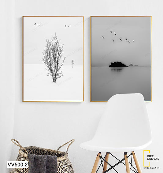 Bộ 2 Tranh Hồ Nước Và Nhành Cây - VV500.2