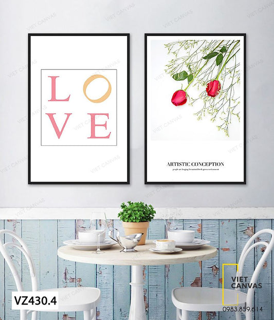 Bộ 2 Tranh Hoa Hồng Ngọt Ngào Và Quotes LOVE - VZ430.4
