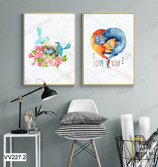 Bộ 2 Tranh Đôi Chim Và Mèo - VV227.2