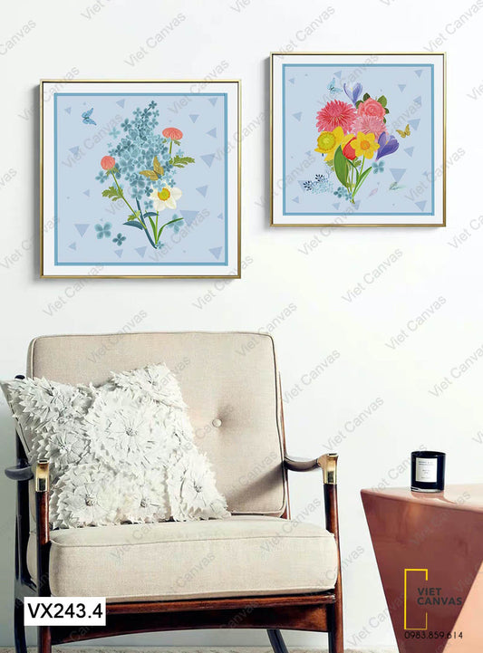 Bộ 2 Tranh Hương Hoa Thu Hút Đàn Bướm - VX243.4