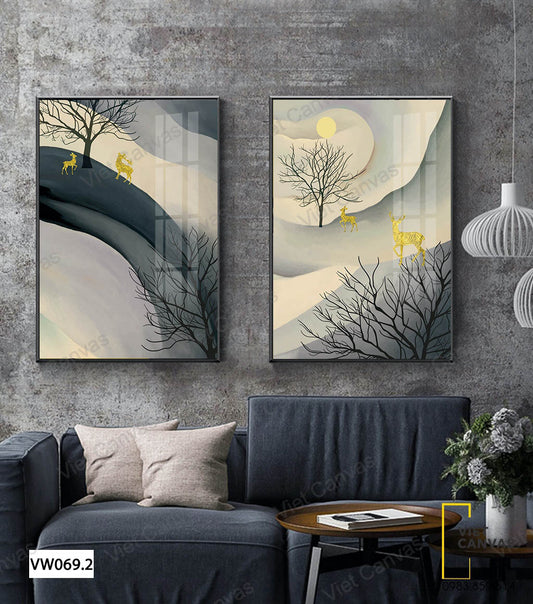 Bộ 2 Tranh Hươu Giữa Rừng Cây - VW069.2