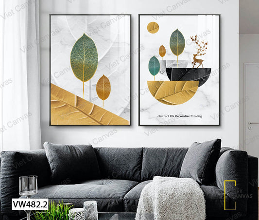 Bộ 2 Tranh Hươu Và Những Chiếc Lá - VW482.2