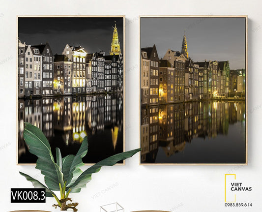 Bộ 2 Tranh Khung Cảnh Màn Đêm Của Thành Phố - VK008.3