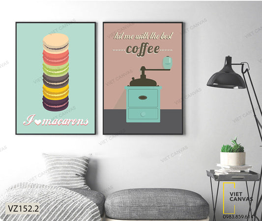 Bộ 2 Tranh Bánh Ngọt Và Máy Xay Cà Phê - VZ152.2