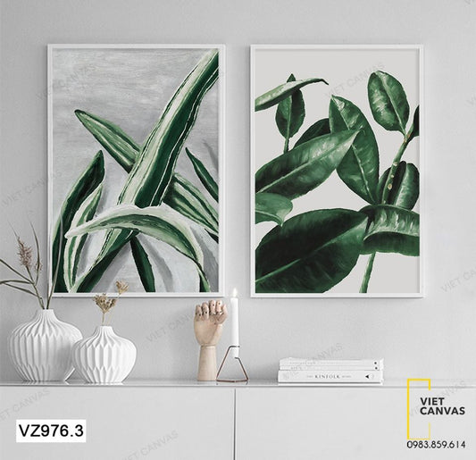 Bộ 2 Tranh Màu Xanh Tươi Mát Của Lá Cây - VZ976.3