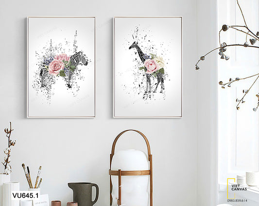 Bộ 2 Tranh Ngựa Vằn Và Hươu Cao Cổ - VU645.1
